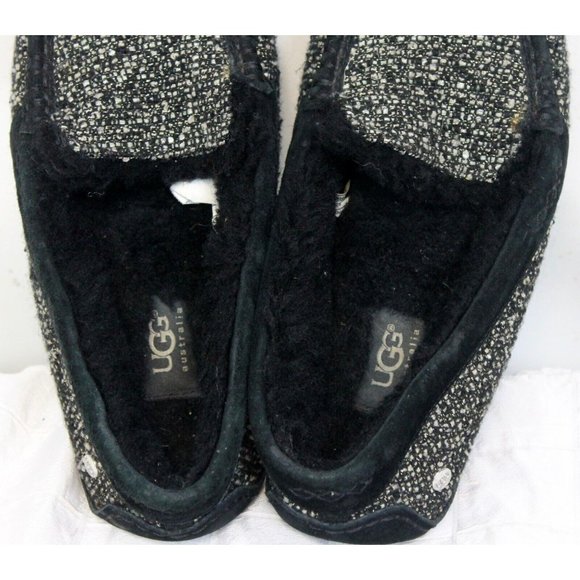 UGG Black Woman's House Slippers Size 7 Slip On Wool Lining Tweed Woven - Picture 10 of 11